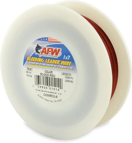 Miniatura 4 de Alambre de pesca americano líder sangrante rojo sangre nylon recubierto 1x7 alambre líder de acero inoxidable