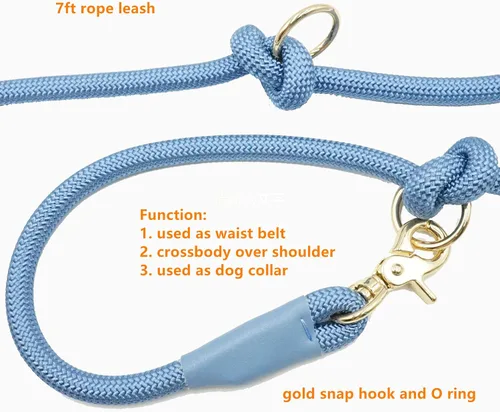 Miniatura 4 de Correa de perro manos libres de 7 pies, correa de cintura de cuerda de nailon para perros caminar correr