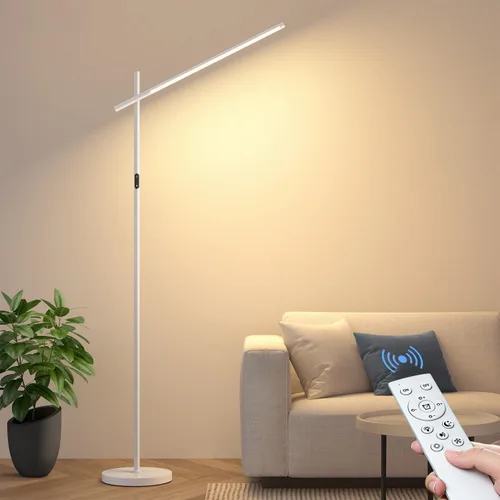 Miniatura 9 de Lámpara de Pie LED de Esquina, Cabezal Giratorio de 360°, Súper Brillante 1800LM Lámparas de Pie Minimalistas Regulables con Control Remoto, Negro