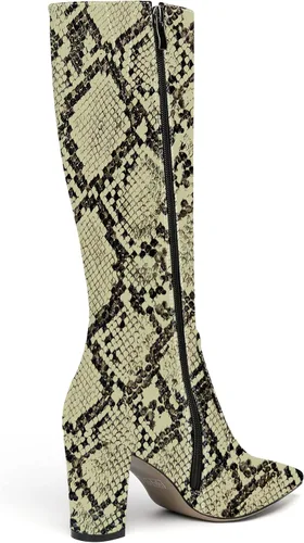 Miniatura 5 de AMBELIGHT Botas altas hasta la rodilla con cremallera y puntera puntiaguda para mujer, de patente sólida, tacón alto, 3.3 pulgadas