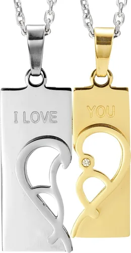 Urban Jewelry Impresionante juego de 2 collares con dije de corazón para parejas para él y ella, para enamorados, San Valentín, cadena de 19 y 21