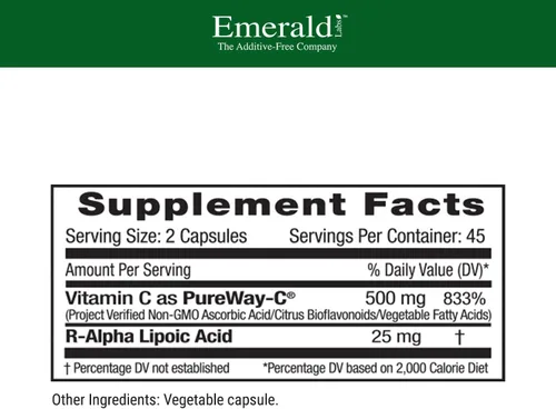 Miniatura 2 de Emerald Labs PureWay C 500 mg + ácido lipoico R-alfa – Apoya la respuesta saludable del sistema inmunológico y el apoyo óptimo de la función