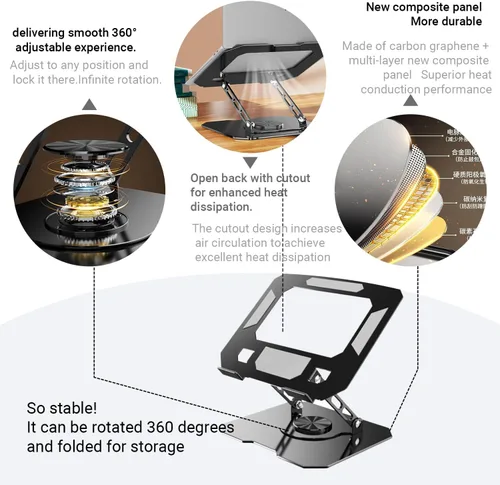 Miniatura 2 de Soporte ajustable para laptop para escritorio, elevador ergonómico giratorio de 360°, soporte plegable para computadora portátil compatible