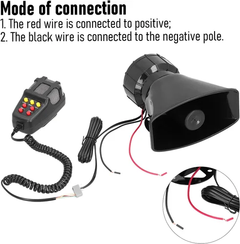 Miniatura 7 de Joyzan Sirena para Auto con Altavoz, Bocina, Micrófono, Sistema de Altavoces PA, Alarma de Advertencia de Sonido Eléctrico de 7 Tonos, Amplificador