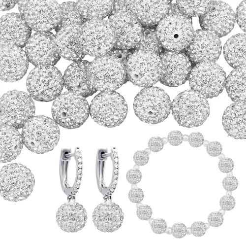 Miniatura 8 de PH PandaHall 100 cuentas de diamantes de imitación blancos de 0.394 pulgadas (0.394 in) cuentas de arcilla blanca de polímero de cristal de arcilla