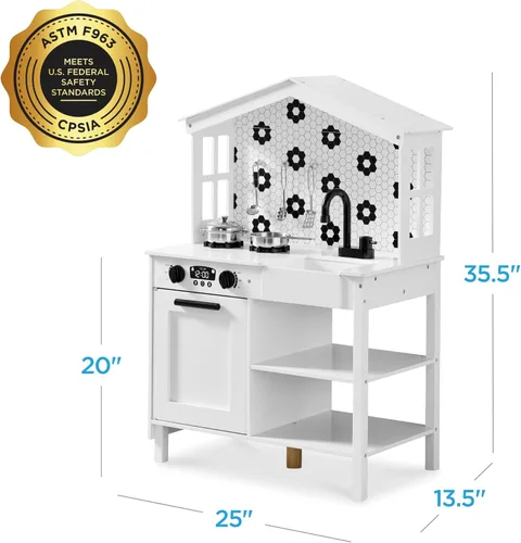 Miniatura 8 de Best Choice Products - Set de cocina de madera de juguete, juego de simulación para niños con almacenamiento de juguetes, perillas con clic
