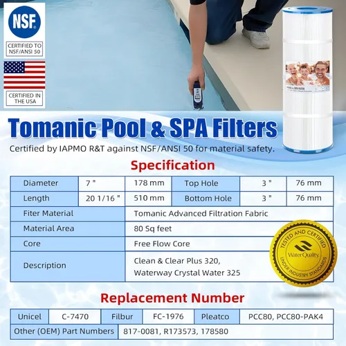 Miniatura 2 de Cartucho de filtro de piscina CCP320 certificado NSF50 de repuesto para Unicel C-7470, Pleatco PCC80-PAK4, FC-1976,178580 se adapta a Clean & Clear