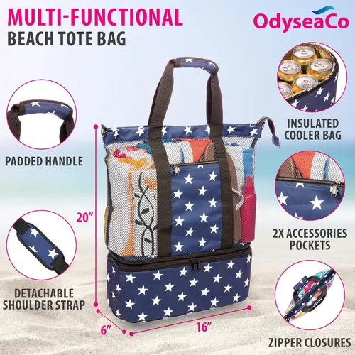 Miniatura 5 de Odyseaco Bolsa de playa impermeable con compartimento refrigerador, bolsas de playa impermeables a prueba de arena para mujeres, bolsa de piscina