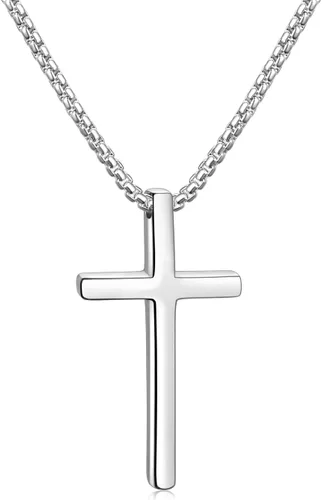 Miniatura 21 de Fiusem Collar con Cruz para Hombre, Collares con Cruz de Hombres en Plata/Oro/Negro con Cadena de Cruz de 2.5mm y Colgante de Cruz de Acero