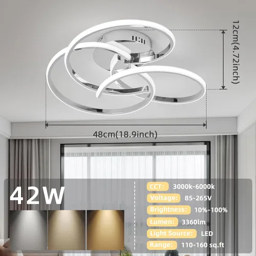 Miniatura 5 de CANEOE Lámpara de Techo LED Moderna, 42W Regulable Lámpara de Techo Empotrada con Control Remoto, Lámpara de Techo LED de Montaje Empotrado