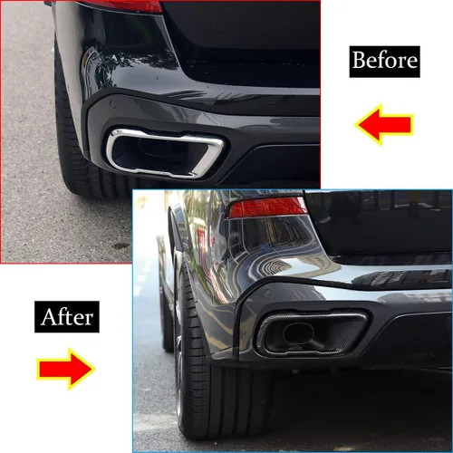 Miniatura 3 de YIWANG Accesorios exteriores de acero inoxidable, silenciador de escape, cubierta de ajuste de tubo de cola, 2 piezas para BMW X5 G05 X7 G07