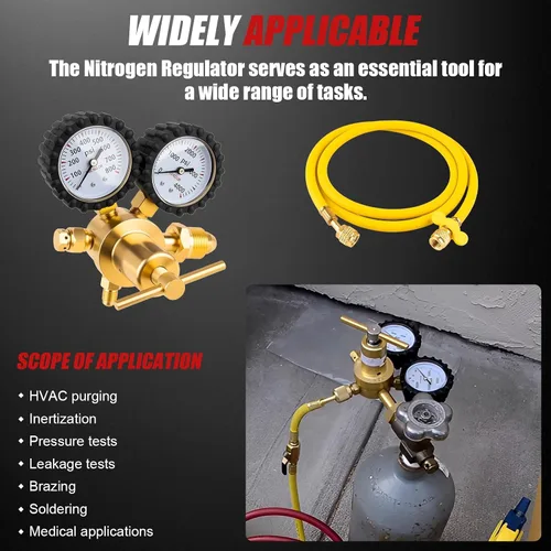 Miniatura 7 de Kit regulador de nitrógeno Siasky con salida de llama macho de 1/4 de pulgada, presión de entrega de 0-800 PSI, manguera de 199.9 cm - Regulador