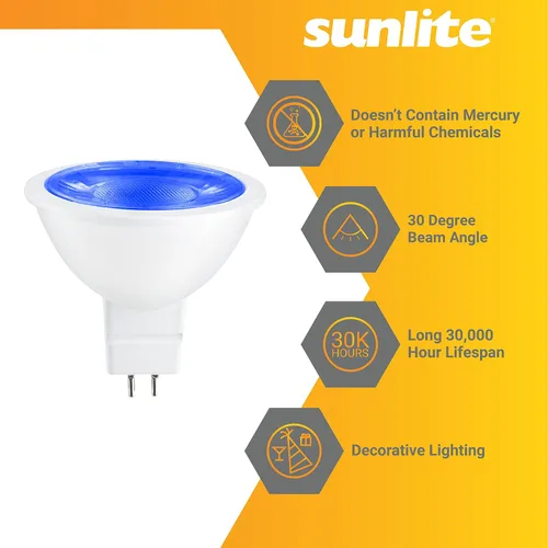 Miniatura 3 de Sunlite Foco reflector LED MR16 80856, 35 lúmenes, 3 vatios (ecualizador de bombilla halógena de 25 W) 12 V, base bi-pin GU5.3, no regulable, Azul