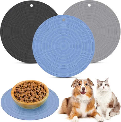Miniatura 9 de Tapete de silicona de 3 piezas de comida para mascotas para perros y gatos, mantel individual para evitar el desbordamiento de alimentos y agua