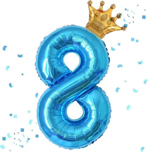 Miniatura 15 de Globo azul número 2 de 40 pulgadas y mini globo de corona para decoraciones de fiesta de segundo cumpleaños, globos de fiesta temática azul