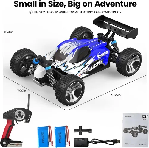 Miniatura 7 de SIMREX Coche RC 4WD a escala 1:18 Camión de control remoto todoterreno de alta velocidad de 40+MPH Transmisión totalmente metálica y chasis