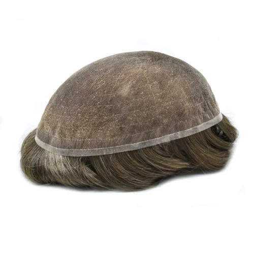 Miniatura 6 de Toupee para hombres Piezas de cabello humano real, encaje francés completo para hombres, pieza de cabello, nudos blanqueados, línea capilar natural