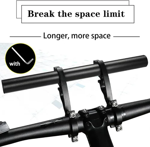 Miniatura 4 de Extensión extensor de manillar doble para bicicleta, aleación de aluminio de 11.8 pulgadas/11.8 in, accesorios de soporte de bicicleta súper largo
