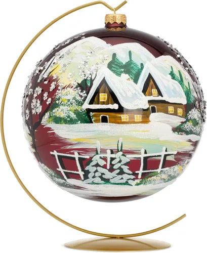 Miniatura 56 de Adorno navideño de capilla azul con soporte, bola de vidrio soplado polaco pintada a mano, bola extra grande de 8 pulgadas/200mm, adorno de fe eterna