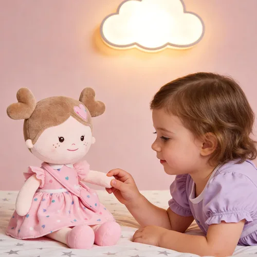 Miniatura 7 de Onetoo First Baby Dolls - Muñeco de trapo de felpa suave para niñas, para dormir, para acurrucarse, con vestido rosa, 14 pulgadas Rosa Amor
