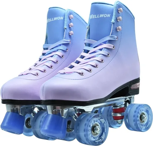Miniatura 9 de Patines de ruedas para mujeres y hombres, diseño clásico de alta calidad, patines cuádruples de piel sintética para interiores y exteriores, patines