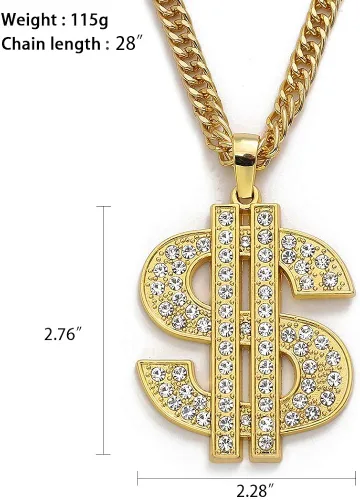 Miniatura 4 de Gold Chain with Dollar Sign Big Money Necklaces for Men Women,Stainless Steel Iced Out Rhinestone Jewelry,Fashion Pendants with 28 Inches Chain