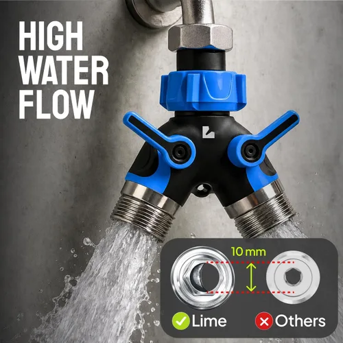 Miniatura 3 de LIME 2 Way Hose Splitter Heavy Duty - Metal Y Garden Hose Splitter with Shutoff Valves, Brass Outdoor Faucet Adapter for Spigot, 3/4 Inch GHT Water