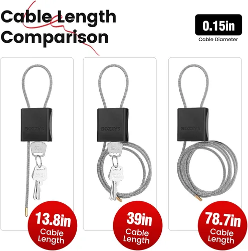 Miniatura 8 de Candado de cable con 3 llaves L 3.28 pies (1m), D 1/6 pulg (4mm) Candado de cable de acero ajustable Candados de aluminio para bicicletas