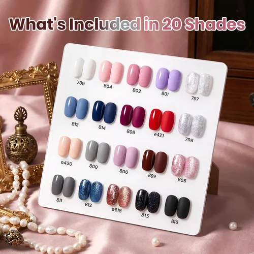 Miniatura 2 de beetles colección “Muse” - Esmaltes en gel, 20 colores, nude, gris, rosa, azul y brillantina, kit de manicura para principiantes con 3 frascos