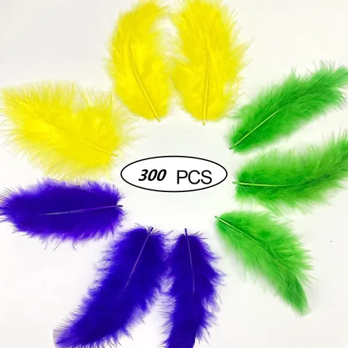 Miniatura 2 de 300 plumas coloridas Mardi Gras, suministros para fiesta, plumas naturales, plumas amarillas, verdes, moradas, para Mardi Gras, manualidades