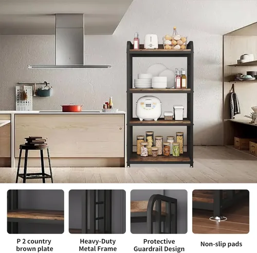 Miniatura 12 de Soporte para horno microondas con almacenamiento de 4 niveles, soporte independiente para horno microondas con barra de café, estantes ajustables