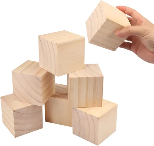 Miniatura 3 de 20 paquetes de bloques de madera para manualidades, bloques de madera de pino de 2.36 pulgadas, bloques de madera de 6 x 6 x 6 cm para pintar