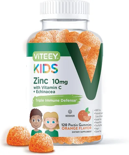 Viteey Gomitas de zinc para niños de 10 mg, con vitamina C y equinácea, apoyo inmunológico, potente antioxidante natural, suplemento de vitamina de