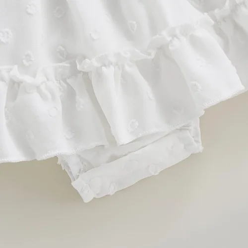 Miniatura 21 de Mameluco para bebés y niñas de 3, 6, 9, 12, 18 meses, enterizo de manga corta, fruncido, faldas y dobladillo, diadema