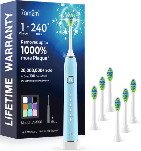 Miniatura 15 de 7AM2M Cepillo de dientes eléctrico sónico con 6 cabezales de cepillo para adultos y niños, una carga durante 120 días, carga rápida inalámbrica, 5