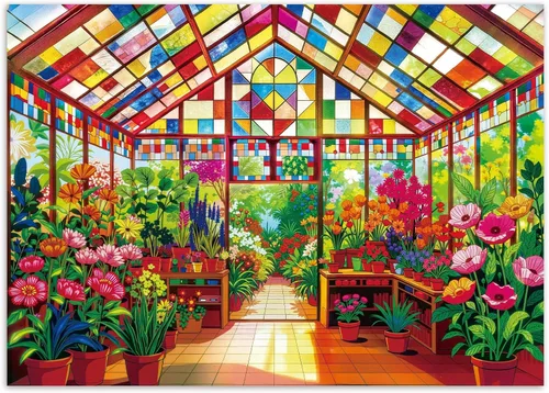 Miniatura 18 de Rompecabezas para adultos de 1000 piezas, rompecabezas de invernadero de vidrieras con arte en papel, divertido y difícil rompecabezas de flores