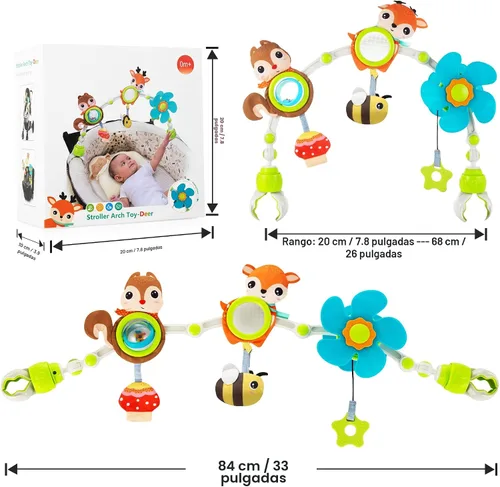 Miniatura 6 de Lynncare Arco Ajustable de Juguetes para Cuna de Bebé para Lactantes y Niños Pequeños, Arco para Carriola, Juguetes para Cuna con Fascinantes Ciervo