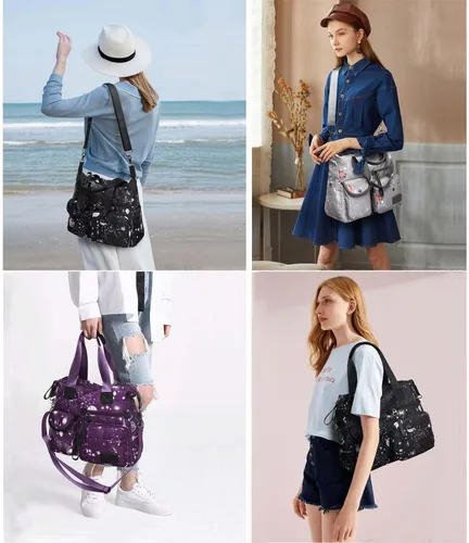 Miniatura 6 de Bolso de mano ligero, floral, con asa superior con múltiples bolsillos de nailon para el trabajo, resistente al agua, bolsa para viajes, de hombro