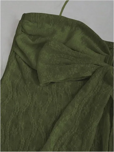 Miniatura 3 de SHENHE Top halter de encaje para mujer, nudo frontal, espalda descubierta, asimétrica, Y2k, coqueta, sin espalda, para salir
