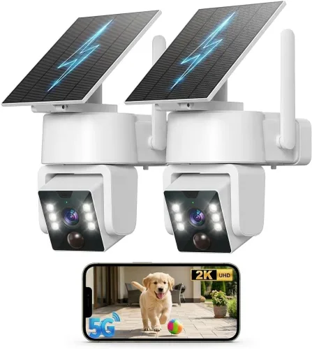 Miniatura 10 de Cámara inalámbrica para exteriores 5G y 2.4G Wi-Fi, cámaras de seguridad solares inalámbricas para exteriores, cámara PTZ 2K 360°, alimentada por