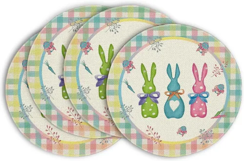 Miniatura 13 de Artoid Mode Juego de 4 manteles individuales de porcelana con diseño de conejo, Pascua, 12 x 18 pulgadas, para decoración de exteriores, hogar