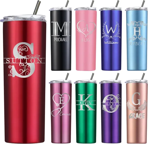 Miniatura 11 de Vasos personalizados con nombre, flor de nacimiento, vaso con aislamiento personalizado, grabado personalizado, cumpleaños, Navidad, dama de honor