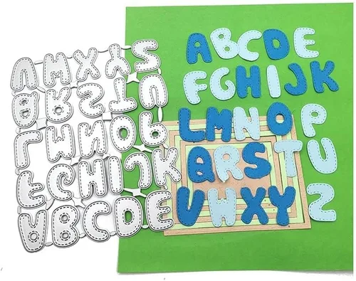 Miniatura 3 de Troqueles de corte de letras de letras de metal punteado, mayúsculas, 26 troqueles de letras para hacer tarjetas, herramienta de grabado en relieve