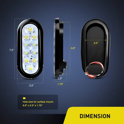Miniatura 2 de Nilight - TL-09 - Luces traseras LED ovaladas de 6 pulgadas, color blanco, 2 unidades, 10 LED con ojales de montaje empotrado, enchufes IP67 Luces