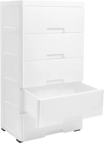 Miniatura 11 de Cajones de plástico, armario de almacenamiento de 5 cajones, torre vertical apilable de almacenamiento de ropa, armario alto y pequeño para Azul