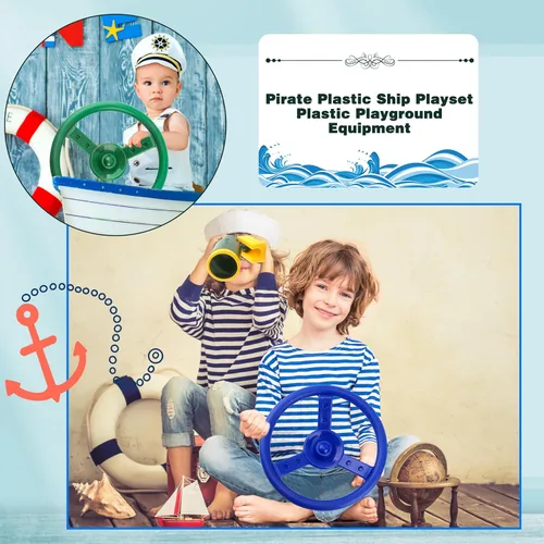 Miniatura 4 de Juego de 2 volantes de plástico pirata con herramientas de montaje para niños, patio de recreo al aire libre (verde, azul)