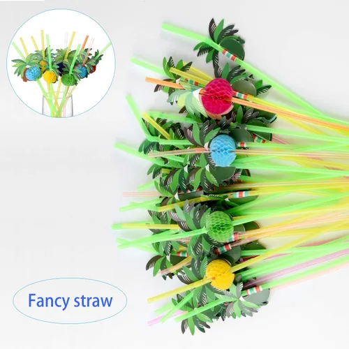 Miniatura 4 de ALINK 50 pajitas de árbol de coco, suministros de decoración de fiesta hawaiana para cóctel de playa Luau Diseño de árbol de coco