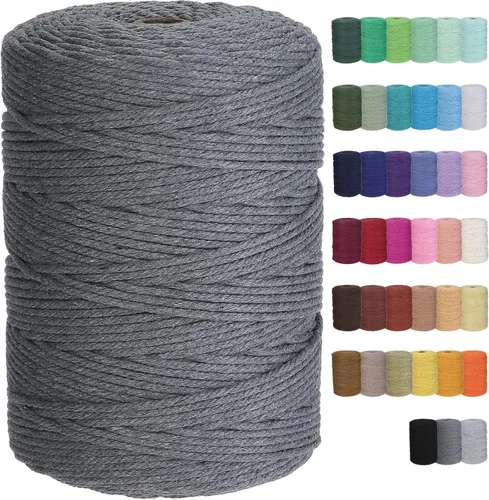 Miniatura 24 de Cuerda de macramé de algodón de 3 mm x 109 yardas, suministros de macramé de color natural, cuerda de algodón suave para colgar plantas, colgante