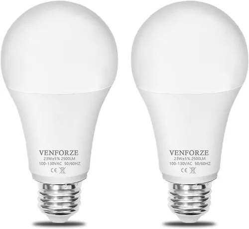 Venforze Bombilla brillante, equivalente a 150 W-200 W, 2500 LM, E26, bombilla LED 23 W, luz diurna blanca, 5000 K, A21, no regulable, paquete de 2