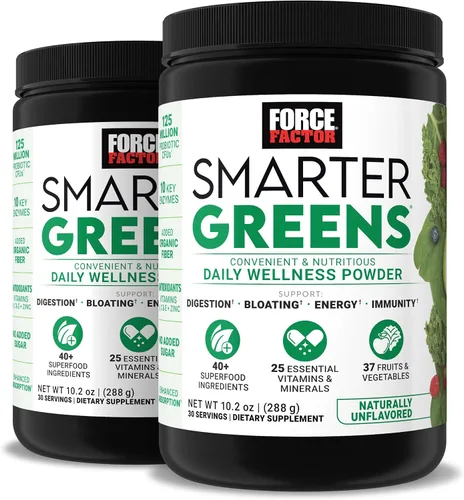 Miniatura 13 de Force Factor Polvo de bienestar diario Smarter Greens, polvo de superalimento de verduras para apoyar la salud intestinal, hinchazón y digestión